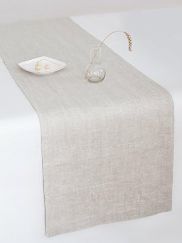 White Table Runner 100% Linen - Natural Tablecloth Herringbone Handcrafted with Care