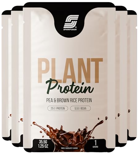 Image of Sparkfusion Plant Protein Powder Isolated Pea & Brown Rice Protein | 25g Protein per Sachet | 5.5g BCAA | Vegan, Gluten Free & Sugar Free | Triple Chocolate Flavour | Pack of 10 Sachets