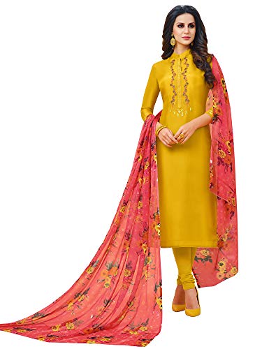 Image of AKHILAM Women's Cotton Chanderi Embroidered Unstitched Salwar Suit Material(26Dmk20 Parent)