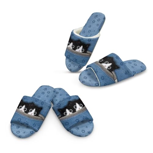 Jeiento Animal Cat Pattern Slippers for Women Lady Open Toe Slippers Soft Cushion Slip Resistant Spa Slipper for Hotel,Cozy Home Shoes
