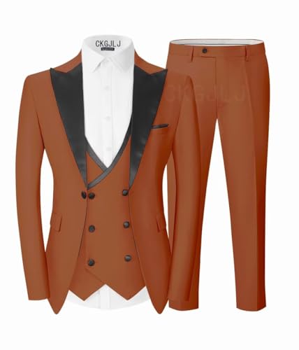 Men's Tuxedos Set Double Breasted Slim Fit 3 Piece Suits Peaked Lapel Wedding Prom Suits Blazer Tux Vest Trousers