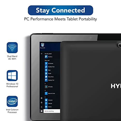 Hyundai Hytab Pro 10.1 Inch 2 In 1 Tablet Windows - Fhd 1920 X 1200, Windows 10 Pro, 4Gb Ram, 64Gb Storage, Tablet With Keyboard Folio Case And Bluetooth Mouse, Black #TOP6