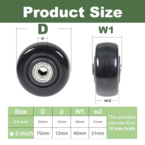 Image of 4Pcs 3 Inch Push Cart Wide Wheels Compatible for KW181 Wheels | 3 inch x 1.25 inch Wider Wheel 3 /8 inch axle PU Caster Wheel for Platform Trucks, Grill Transport Rolling, Cargo Elevator Front Wheels
