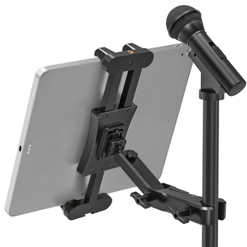 Jubor Tablet Microphone Stand, Tablet Holder for Microphone Stand 360° Swivel, iPad Mic Music Mount Phone Holder Compatible with iPad/Pro/Air/Mini And All Smartphone 4.7-13.5 Inches
