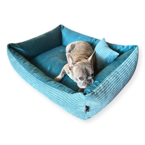 4L Textil Molly Kuscheliges Cord Hundebett mittelgroße Hunde Hundekorb aus Cord Hundekörbchen mittelgroße Hunde Hundesofa Türkis (80x60 cm, Türkis)