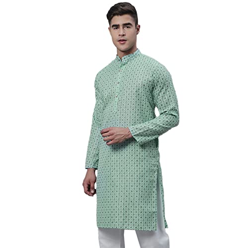 Image of Sojanya (Since 1958 Men'S Cotton Linen Blue Foil Printed Only Long Kurta