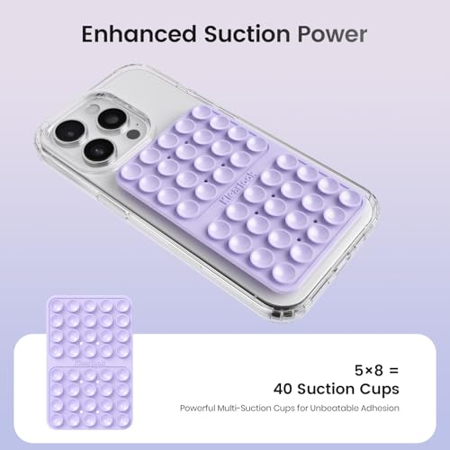 Image of 2PCS Silicone Suction Cup Phone Case Mount Double Sided, Hands-Free Phone Accessories Holder for Selfies and Videos, Silicon Sticky Phone Grip for iPhone and Android Transparent&Lavender