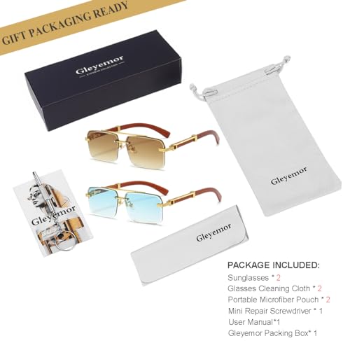 Image of Gleyemor Mens Sunglasses Fashion Rimless Rectangle Sunglasses Square Frameless Sunglasses for Men