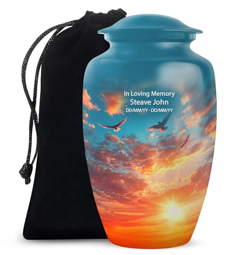 Image of Personalized Sunset Sky - Burial Urn for Ashes for Men - Large Urns for Human Ashes Adult Male - Decorative Funeral Urns for Women - 10 Inch - Large with Velvet Bag - Human Urns for Ashes