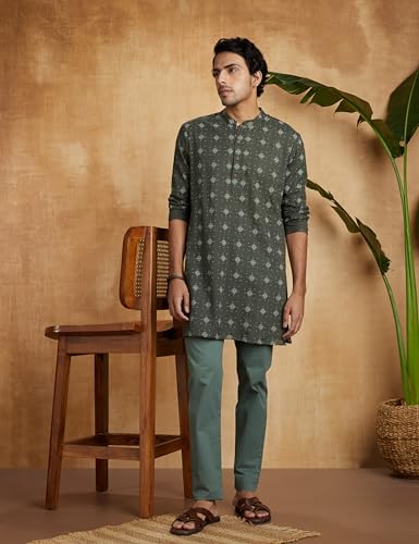 Image of Amazon Brand - Symbol Men's 100% Cotton Everyday Mid Length Casual Kurta - Regular Fit (Available in Plus Sizes)