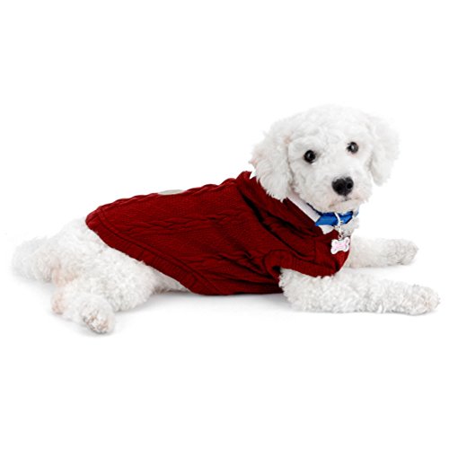 SMALLLEE_LUCKY_STORE Knitted Dog Clothes Jumper with Hood Warm Hoodie Jacket Coat for Small Dogs Red L, wine red - Image 2