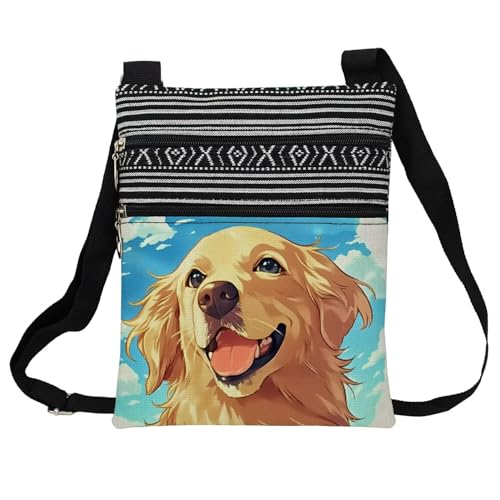 Golden Retriever Messenger Bag Small Ethnic Pattern Printed Adjustable Strap Crossbody Zipper Bag Golden Retriever Phone Bag Wallet Cute Shoulder Handbag for Women -3