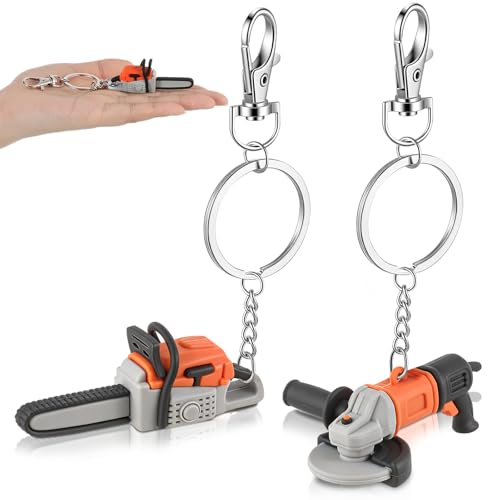 Arrowbash 2pcs Funny Mini Chainsaw Keychain Set Realistic Tool Toy Keyring Unique Gift for Men Boyfriend Dad Mechanic Novelty Pocket Decoration