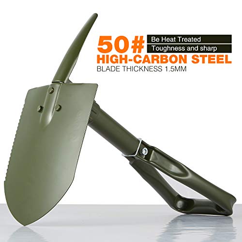 Redcamp Military Folding Camping Shovel，High Carbon Steel Entrenching Tool Tri-Fold Handle Shovel With Cover，Green 2.5Lbs #TOP1