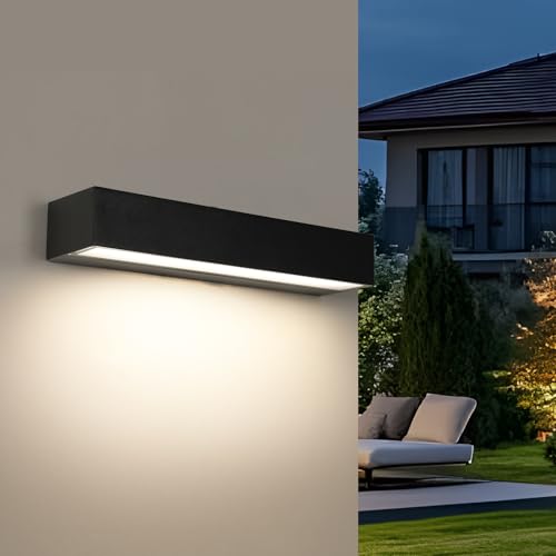 Riserva Applique Murale Exterieur Noir, 16W Lampe Murale Exterieur Moderne Rectangulaire, 4500K Lumière Neutre, Lampe Murale LED Metal pour Terrasse, Entrée,...