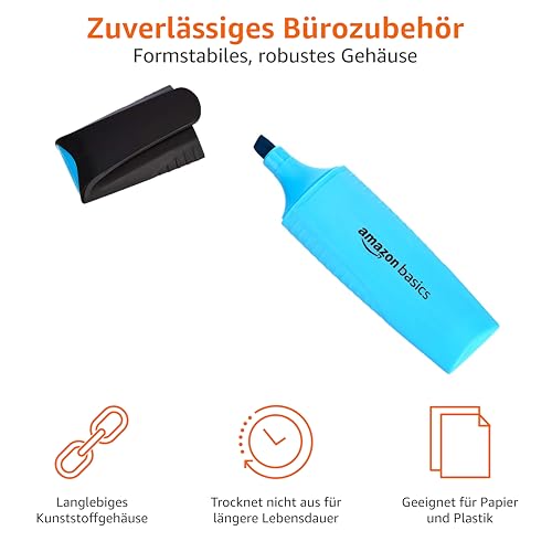 Amazon Basics Textmarker 8er-Set, wischfest, langlebige Meißelspitze, Strichstärke 2–5 mm, Stifte für Erwachsene und Kinder, mehrfarbig