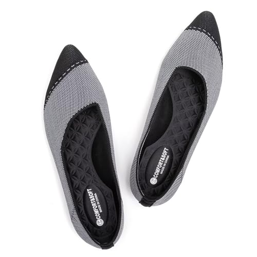 BEJINASH Women's Flats Black Pointed Toe Dress Shoes Knit Comfortable Flat Shoes for Woman Lightweight3
