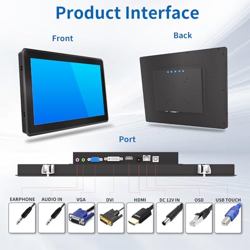 Image of 17 Inch Industrial Touch Screen Monitor, 10 Points Touch, Ratio 5:4 Capacitive PCAP Display, 1280x1024R, Active Matrix TFT LCD, LED Backlight, VGA, DVI, HD-MI Ports