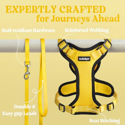 Image of rabbitgoo Cat Harness and Leash Set, Escape Proof Vest, Yellow | Soft Breathable Mesh, Easy Adjustable Fit, Snap Buckles, Sturdy Clip, Reflective Strips, for Small & Average Cats Walks, Xs