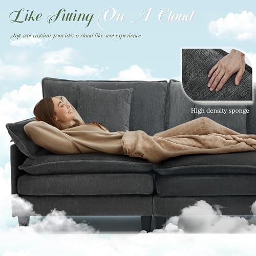 Image of 140 inch Cloud Couch, Modular Sectional Sofa with Movable Ottoman, U Shaped Modern Sofa with Pillows, Comfy Couch, Deep Seat Couches for Living Room, Bedroom and Apartment, Grey