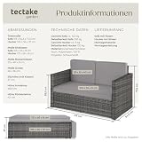 tectake Sofa Set - 2 Sitzer Sessel mit Hocker und Schlaffunktion, kleine Rattan Couch als Outdoor Gartenmöbel, wetterfest für Lounge, Balkon und Garten, klappbar mit Polstern
