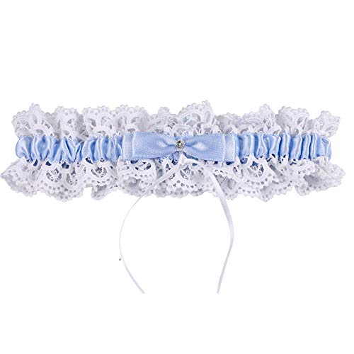 Yanstar Wedding Bridal Garter Set White Navy Lace For Bridal Accessories Rhinestone Garter Lace (One Size, Light Blue) #TOP16