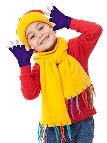 Bememo 4 Pairs Fingerless Gloves Half Finger Mittens Winter Solid Color Typing Knitted Gloves for Boys and Girls3