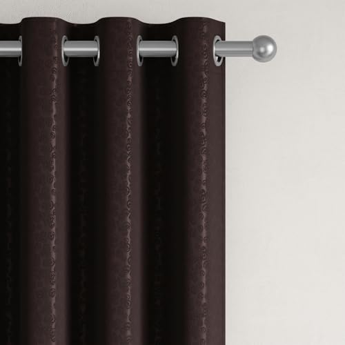 Image of Wakefit Jacquard Room Darkening Curtain | Light Blocking Upto 70% | (9 x 3.9 ft) | Door Curtain | Set of 2 | Reduces Noise | Machine Washable | Smash |Rings Brown
