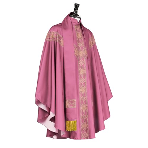 COSDREAMER Church Catholic Priest Chasubles Vestments Robe Chasuble Mass Robe with Pastor Stole3