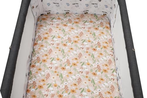 Image of Bassinet Sheet Set 2 Pack Snug Fitted Bedside Sleeper Bassinet Sheets, Stretchy Ultra Soft, Unisex Boy Girl, Orange & Floral