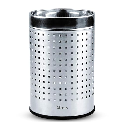 Image of mofna Stainless Steel Square Perforated Dustbin, Garbage Bin Paper Bin For Home, Bedroom, washrooms, Office, Kitchen, Bathroom (12 inchx24 inch Inch - 40-Liter (Silver))