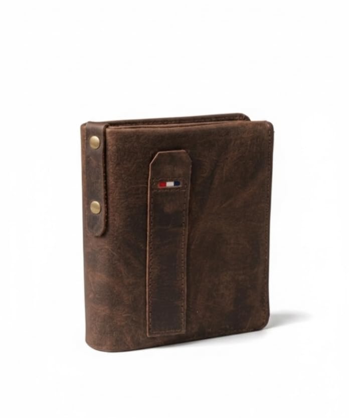 KM Men GenuineSoft Leather Wallet with RFID Protected Technology, Cards + Card Vertical Zip Wallet (Brown)-picture-23