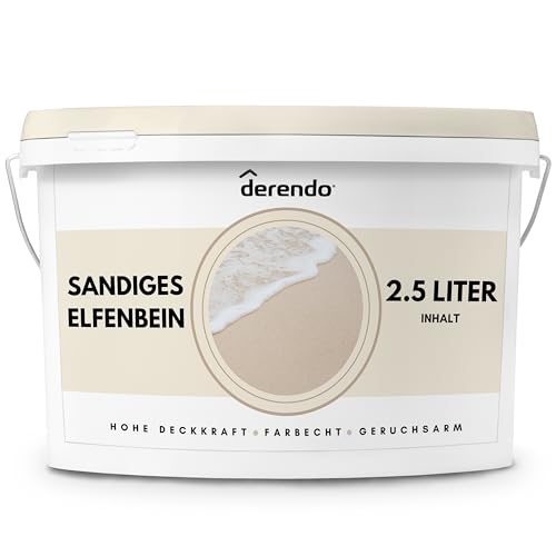 derendo Exklusive Wandfarbe beige 2,5L, hohe Deckkraft, Dispersionsfarbe innen, Innenwandfarbe Raumfarbe Sandiges Elfenbein matt, Deckkraftklasse 2, hochdeckende Innenfarbe Profi Qualität