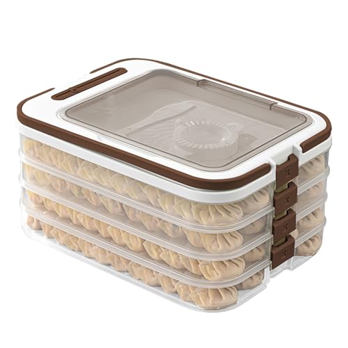 OFFKITSLY Food Storage Containers with Lids,Plastic Cookie Storage Containers Airtight, 4-Layer Stackable Food Containers with Handle Utensils Storage Dumpling Storage Box Cookie Carrier,Brown