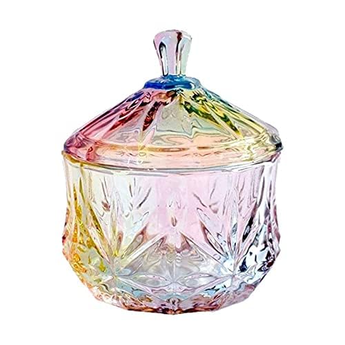 Luckte Colorful Royal Embossed Clear Glass Apothecary Jar With Lids, Glass Biscuit Jar Candy Jar Containers Wedding Candy Buffet Jars Crystal Jewelry Box Food Jar-9Oz (Cylinder)