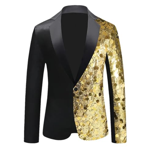 Men's Single Button Patchwork Suit Jacket with Sequin