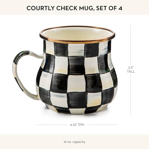Image of MACKENZIE-CHILDS Enamel Mug Set, Black-and-White Courtly Check