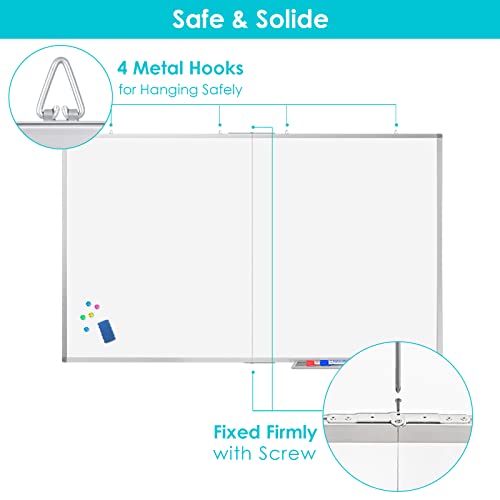 Large Magnetic Whiteboard, Maxtek 60 X 40 Magnetic Dry Erase Board Foldable With Marker Tray 1 Eraser 3 Markers And 6 Magnets | Wall-Mounted Aluminum Memo White Board For Office Home And School #TOP5