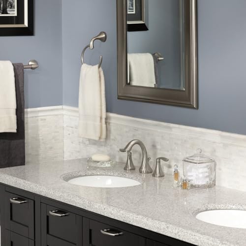 Image of Moen Eva YB2886BN Single Post Open Towel Ring, Wall Mounted Hand Towel Holder, Brushed Nickel