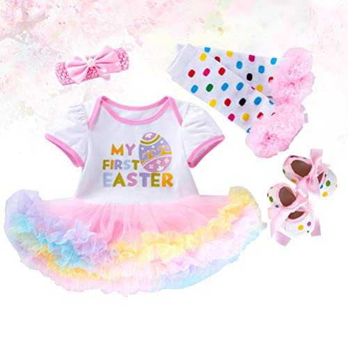 ABOOFAN Conjunto de Traje de Bebê Meninas 1º Páscoa Macacão de Manga Curta T-Shirt Gaze Tutu Saia Ti