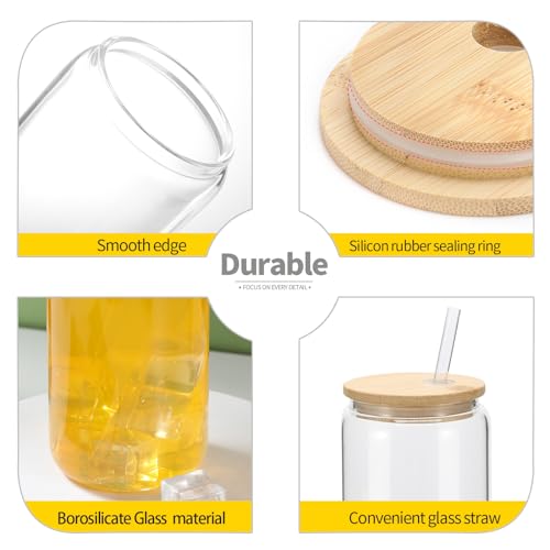YOUKE OLA 20 Pack Glass Cups with Bamboo Lids and Glass Straw 16oz Beer Can Shaped Drinking Glasses Cups, Glass Tumbler Reusable Cute Cups for Whiskey, Iced Coffee, Tea, Soda, Cocktail, Gift, Clear - Thumbnail 3