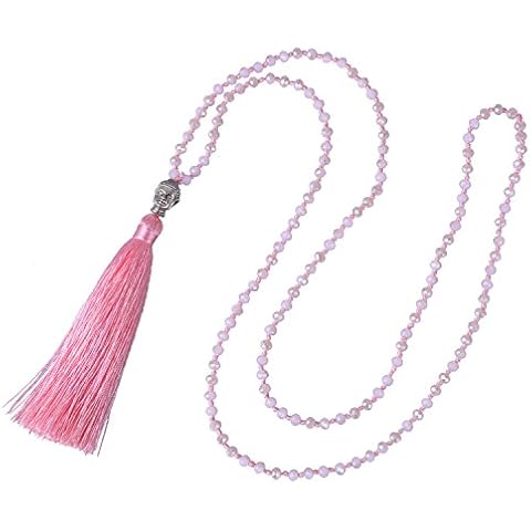 C·QUAN CHI Freshwater Pearl Beaded Necklace Bohemian Tassel Necklace Handmade Crystal Buddha Pendant Necklace Cover