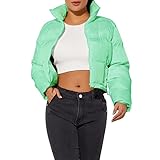 Damen Crop Kurze Jacke Cropped Puffer Mode Jacken für Frauen Warm Winter Leichter Mantel, aqua, Small