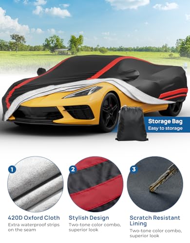 Image of JOYTUTUS Car Cover Compatible with 2020-2026 Corvette C8 Stingray Z06 Z51 (Not Fit for High Wing), Soft Cotton Inner Sun Rain UV All Weather Protection
