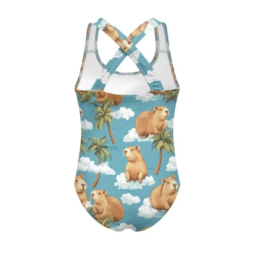 Image of Girls One Piece Swimsuits Axolotl Cross Back Swimwear Beach Summer Quick Dry Beach Bathing Suit