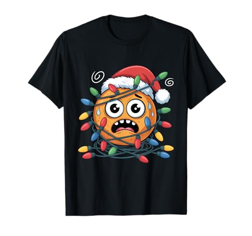 Divertido Amante Naranja Personaje Navidad Luces Santa Fruta Camiseta