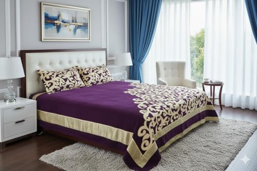 Image of Fresh from Loom Cotton Bedsheet, Chenille 500 TC Fabric, Abstract Pattern, 2 Pillow Covers Bedsheet Set, Premium Feel Bedding for Bedroom Home, Skin Frie 90x100 Inches | Trangle Purple | Chenille
