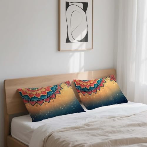 Housse coussin 40x80 lot de 2 lin imperméable mandala W-1