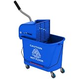 HOMCOM Putzwagen mit Wischmopp Presse mit 20 L Eimer für Hotel Blau