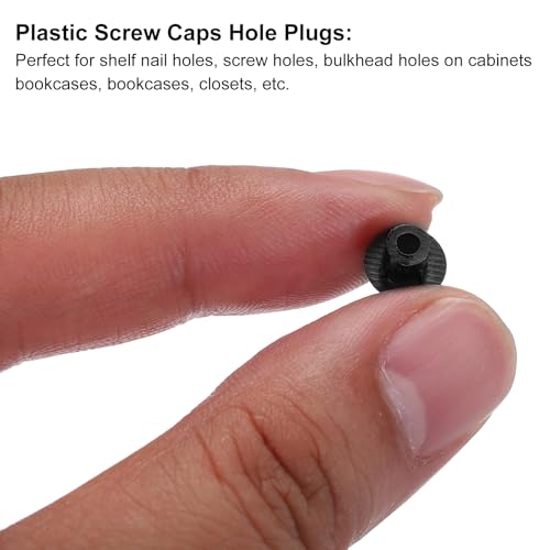Image of MECCANIXITY 300pcs Plastic Hole Plugs, 5mm (3 /16 Inch) Black Screw Caps Cover Snap in Locking Round Button Top Shelf Plugs for Cabinet Cupboard Bookcase License Plate Furniture
